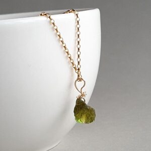 Raw Green Tourmaline Necklace: Gold Filled Minimalist Jewelry