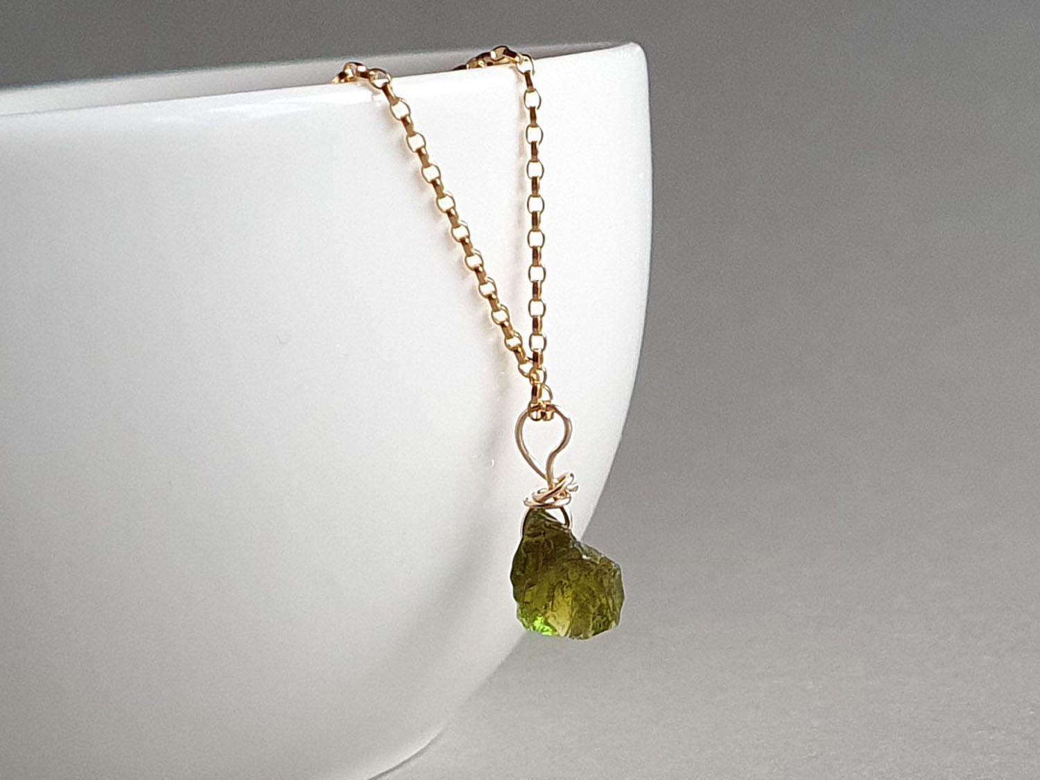 Raw Green Tourmaline Necklace: Gold Filled Minimalist Jewelry