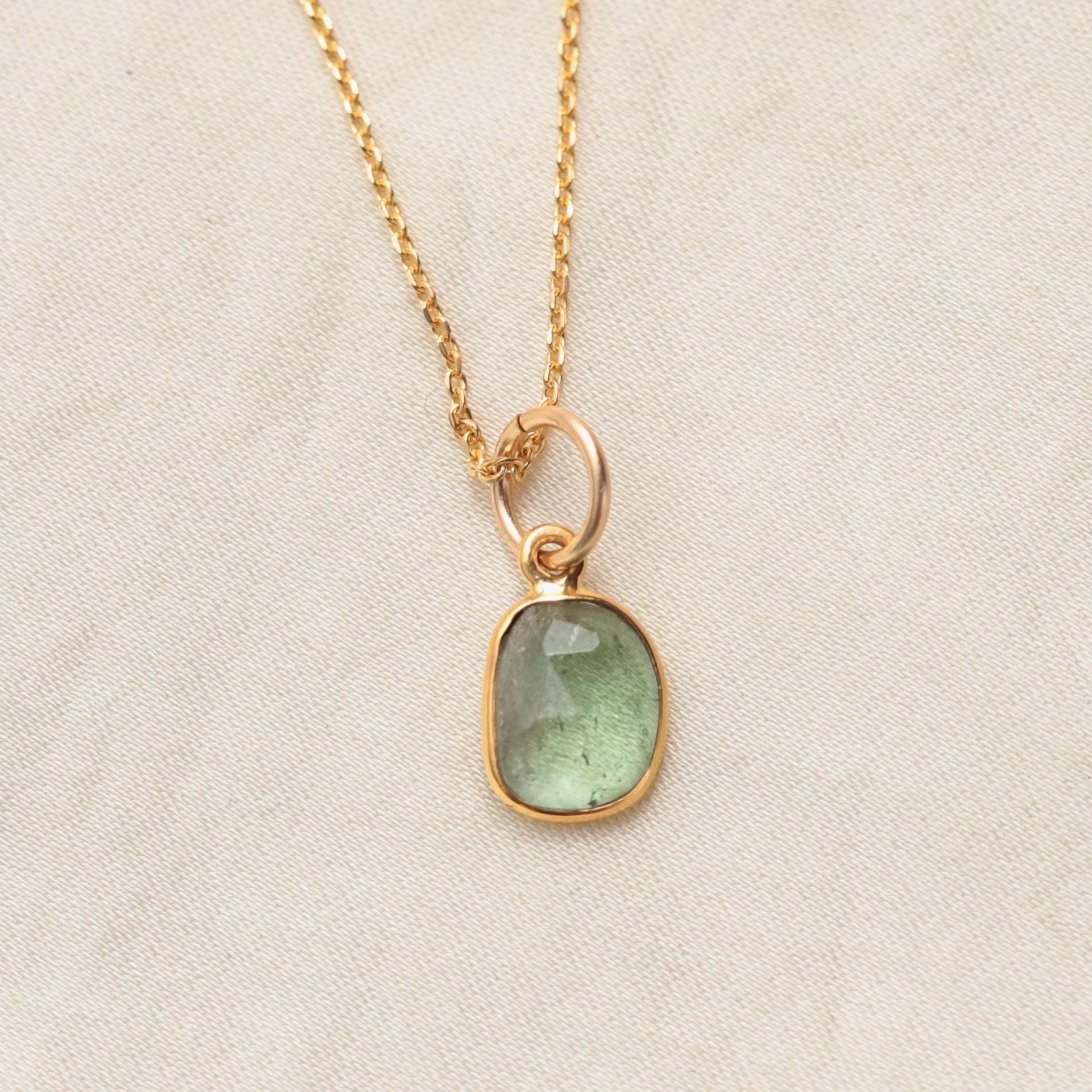 Green Tourmaline Necklace – Rich Green Stone In Solid Gold