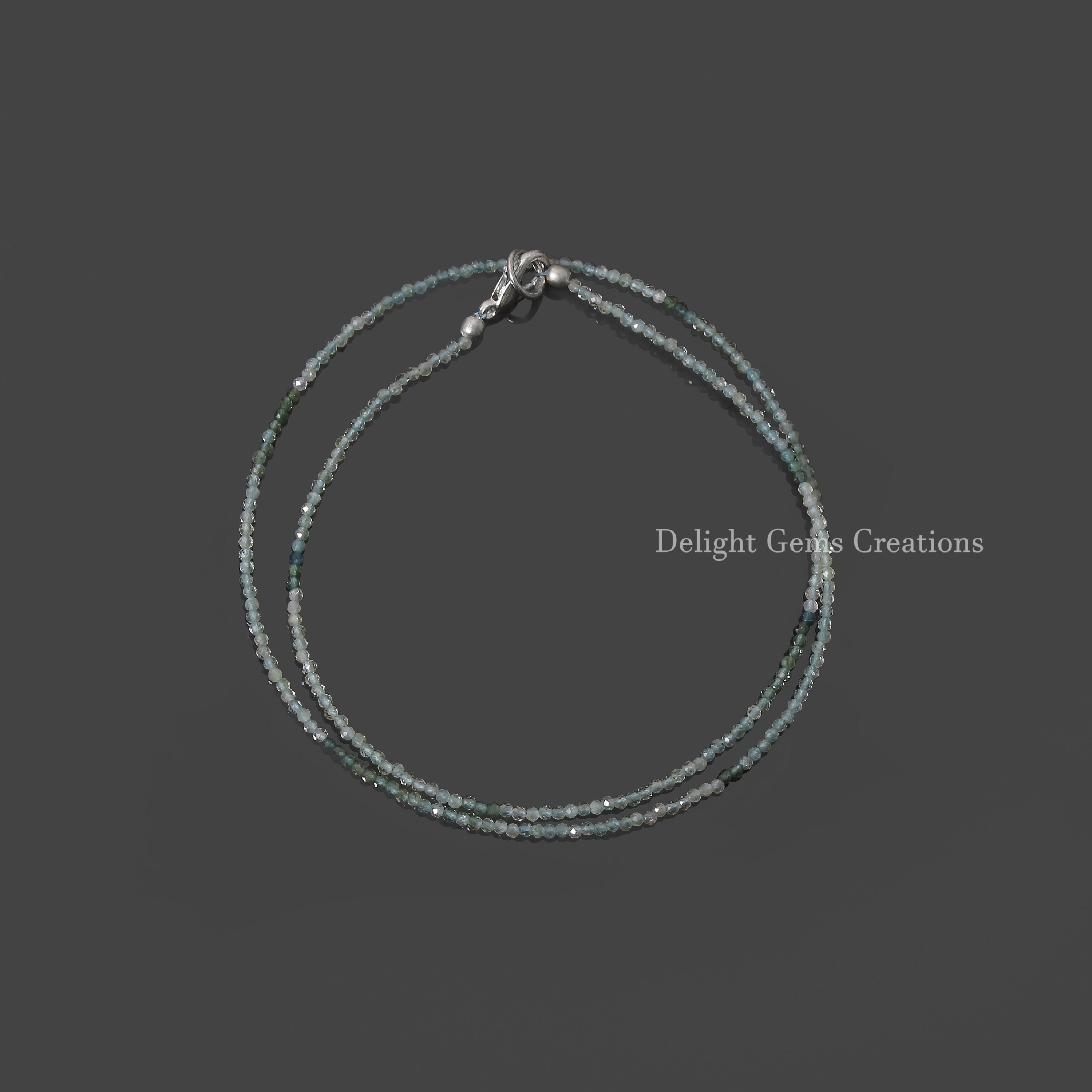 Shaded Blue Green Tourmaline Necklace (2mm), Micro Faceted Round Beads Minimalist Necklace, Tiny Beads Tourmaline Jewelry, Gift For Her
