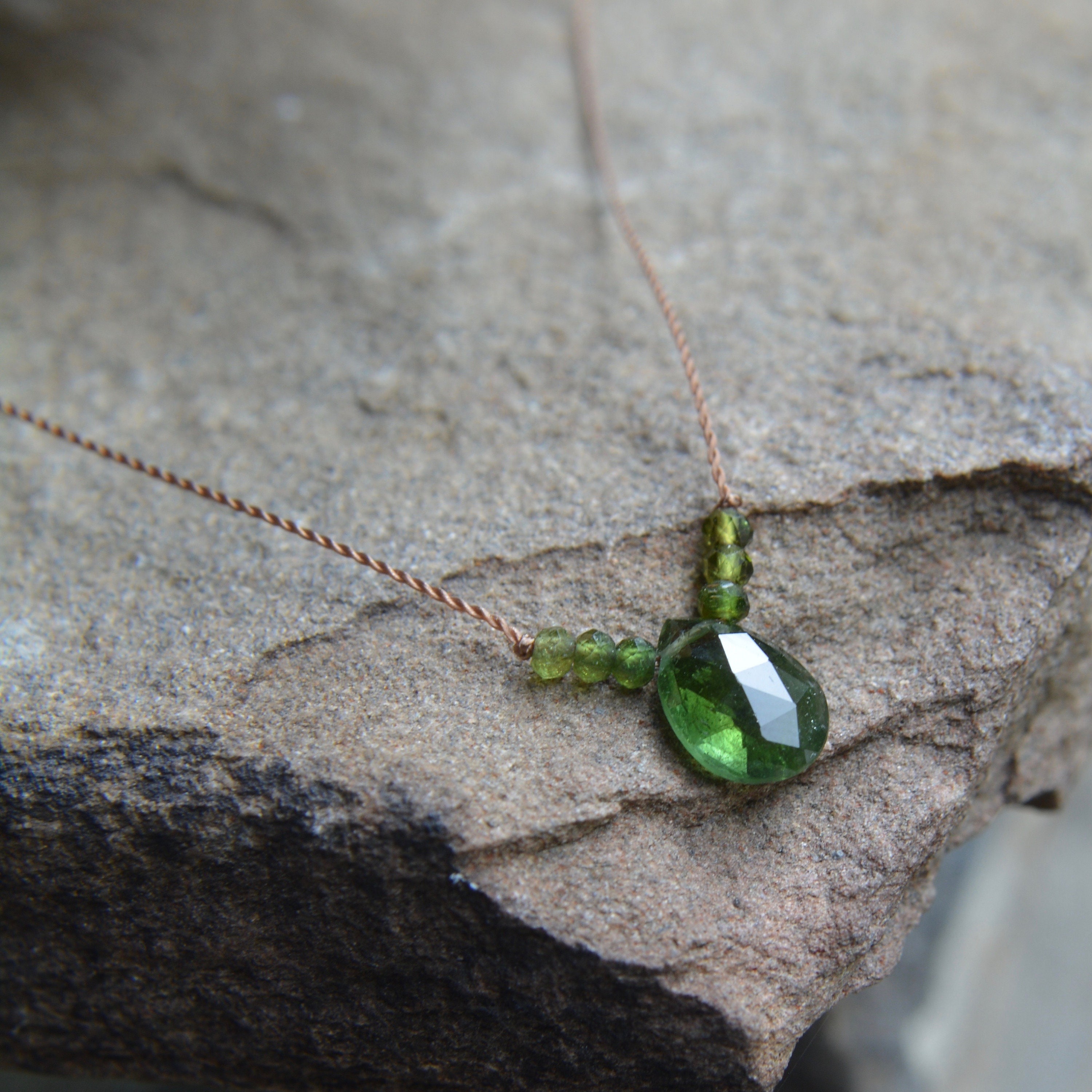 Green Tourmaline Tiny Gem Necklace 15 Inches