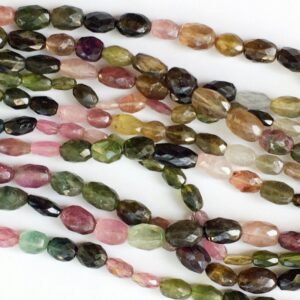 5x7mm Multi Tourmaline Faceted Drum Beads, Pink And Green Tourmaline Bicone Beads, Tourmaline Beads For Jewelry (6.5in To 13in Options)