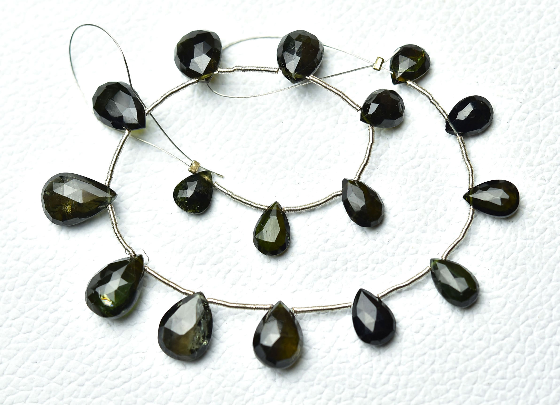 8 Inch Strand Natural Dark Green Tourmaline Briolettes 6x8mm To 9x13mm Faceted Pear Briolettes Gemstone Beads Superb Tourmaline Beads No1614