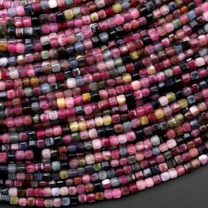 AAA Natural Fuchsia Red Green Tourmaline Faceted 2mm Cube Beads Gemstone 15.5" Strand