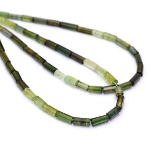 AAA+ Green Tourmaline 6mm-10mm Faceted Tube Briolette Bead | 16" Strand | Multi Tourmaline Precious Gemstone Cylinder Pipe Fancy Loose Beads