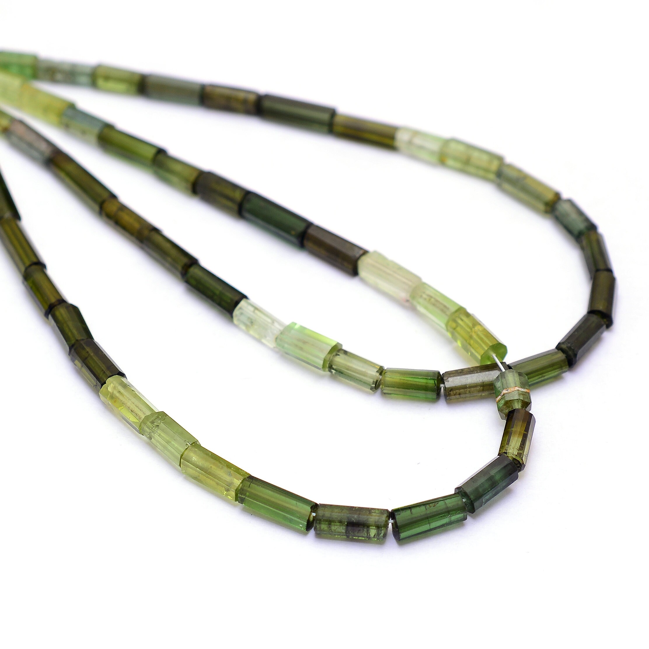 Aaa+ Green Tourmaline 6mm-10mm Faceted Tube Briolette Bead | 16" Strand | Multi Tourmaline Precious Gemstone Cylinder Pipe Fancy Loose Beads