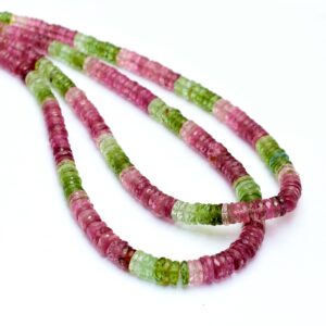 Aaa+ Pink Green Tourmaline 4mm-7mm Heishi Faceted Beads | 16" Strand | Natural Multi Calabar Tourmaline Gemstone Wheel / Tyre / Spacer Beads