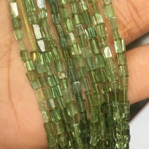 Aaa Natural Green Tourmaline Rectangle Shape Gemstone Beads At Sale 15.5 Inches Strand 3-4 Mm High Quality Beads For Making Jewelry & Craft