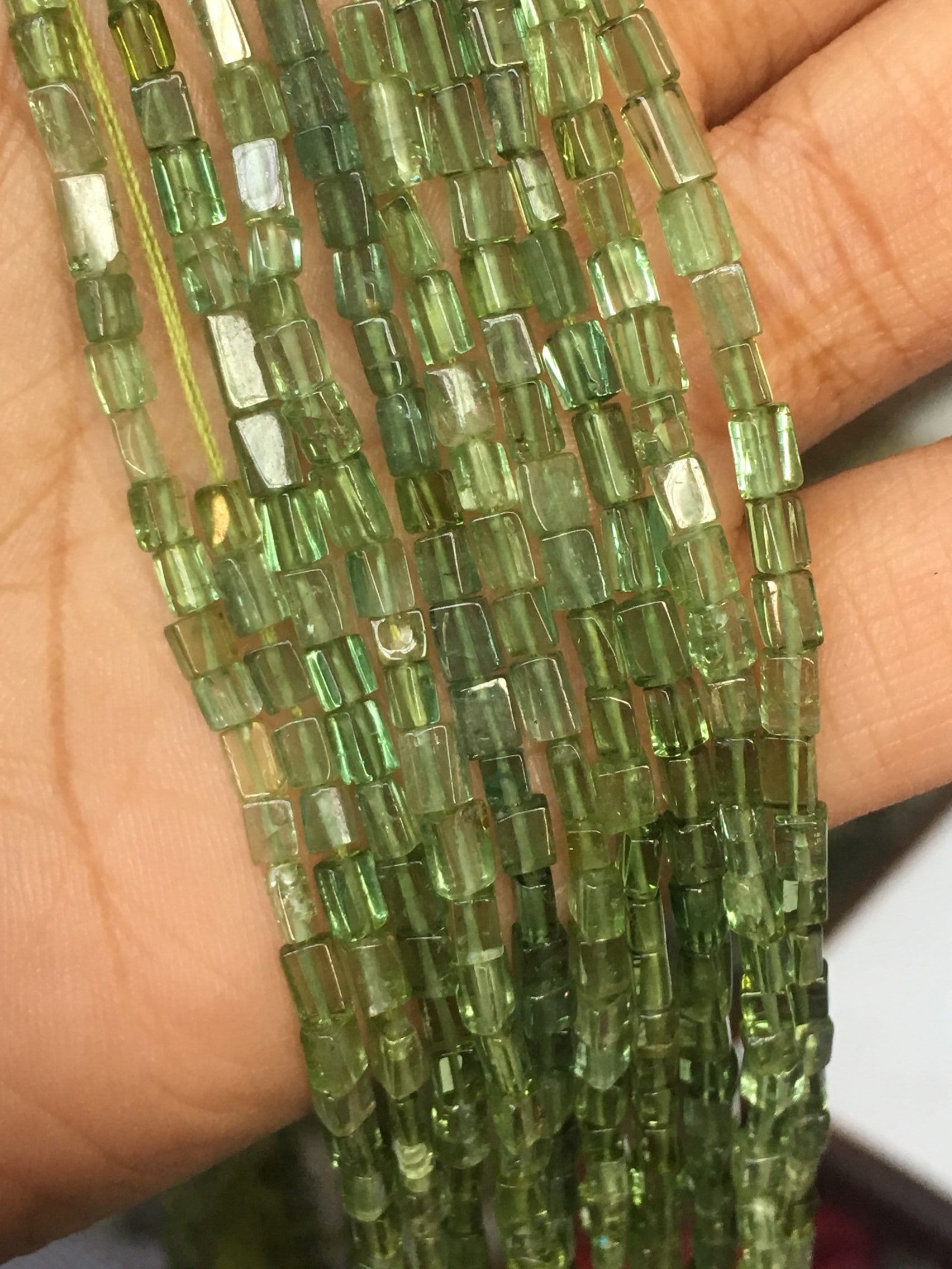 Aaa Natural Green Tourmaline Rectangle Shape Gemstone Beads At Sale 15.5 Inches Strand 3-4 Mm High Quality Beads For Making Jewelry & Craft