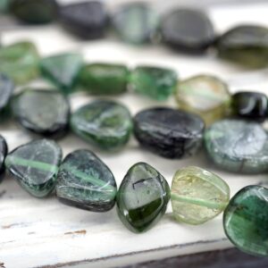 Green Tourmaline Beads 4.5-7mm, Polished Freeform Strand