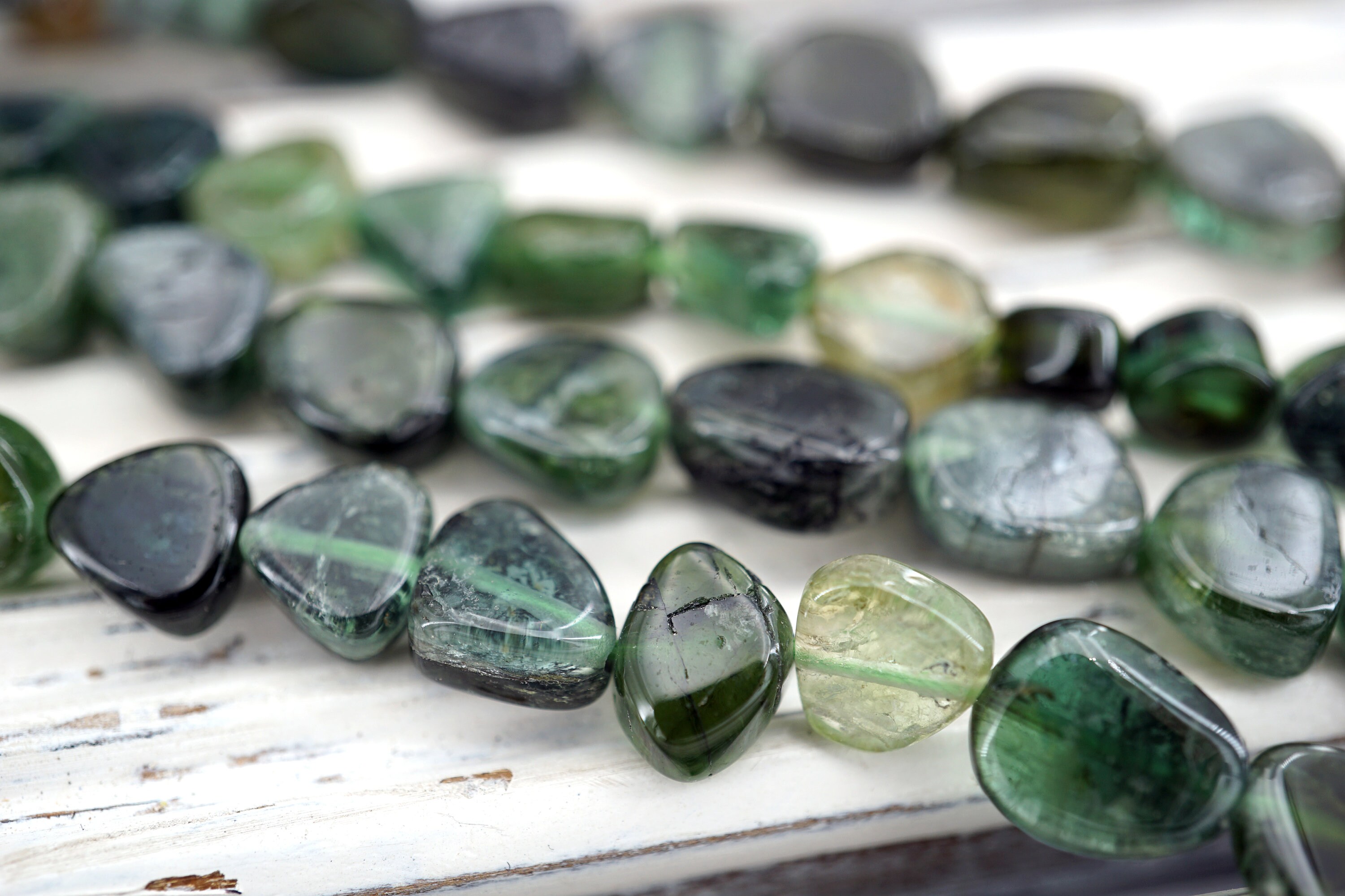 Green Tourmaline Beads 4.5-7mm, Polished Freeform Strand Green Tourmaline Beads 4.5-7mm, Polished Freeform Strand