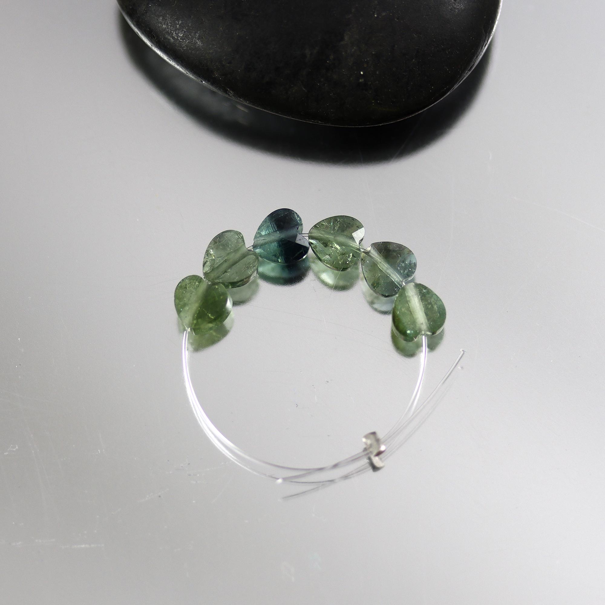 Blue Green Tourmaline Heart Beads - Set Of 6 - 5mm