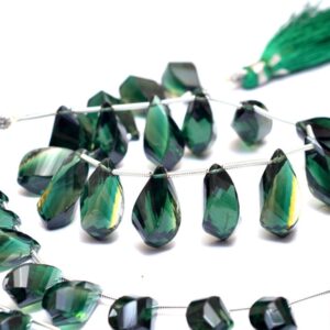 Chrome Tourmaline Gemstone Color Quartz Teardrop Briolette Beads | AAA+ Green Tourmaline Hydro Gemstone Twisted Faceted Drops | 8inch Strand