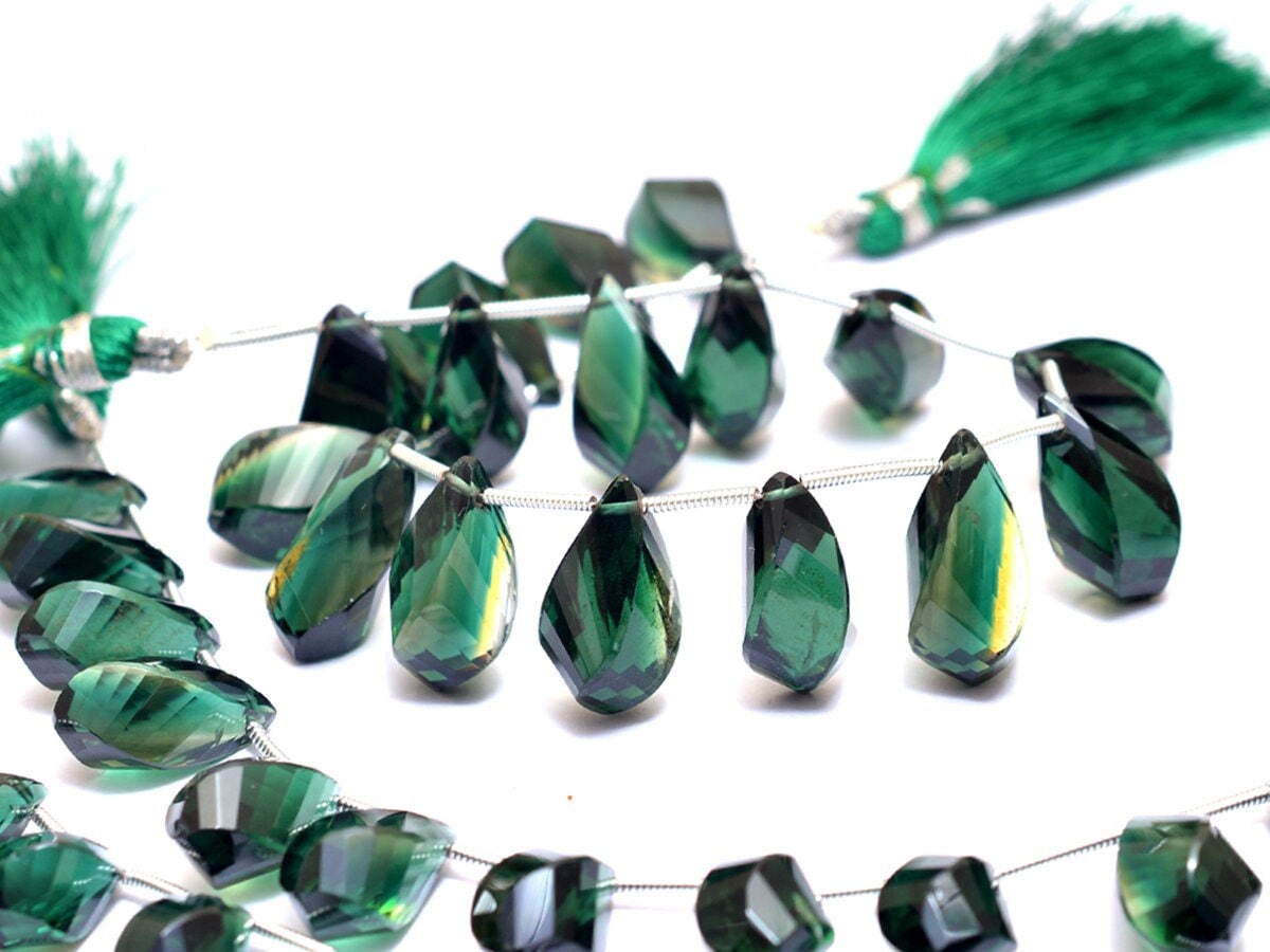 Chrome Tourmaline Gemstone Color Quartz Teardrop Briolette Beads | Aaa+ Green Tourmaline Hydro Gemstone Twisted Faceted Drops | 8inch Strand Chrome Tourmaline Gemstone Color Quartz Teardrop Briolette Beads | Aaa+ Green Tourmaline Hydro Gemstone Twisted Faceted Drops | 8inch Strand