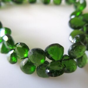 Green Chrome Tourmaline Faceted Heart Briolette Beads, Chrome Dravite Green Tourmaline Beads, 4mm To 8mm, 8 Inch Strand, Gds683