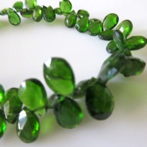 Green Chrome Tourmaline Faceted Pear Beads, Faceted Chrome Dravite Green Tourmaline, 7mm To 10mm, 9 Inch Strand, Gds682