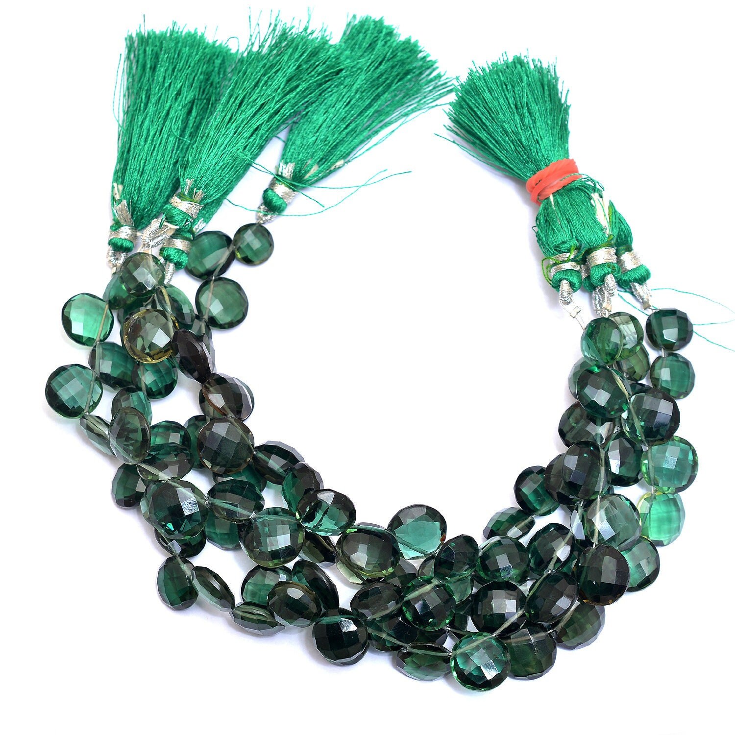 Chrome Tourmaline Gemstone Color Quartz 10mm-12mm Coin Briolette | Green Tourmaline Hydro Semiprecious Gemstone Faceted Beads | 7inch Strand