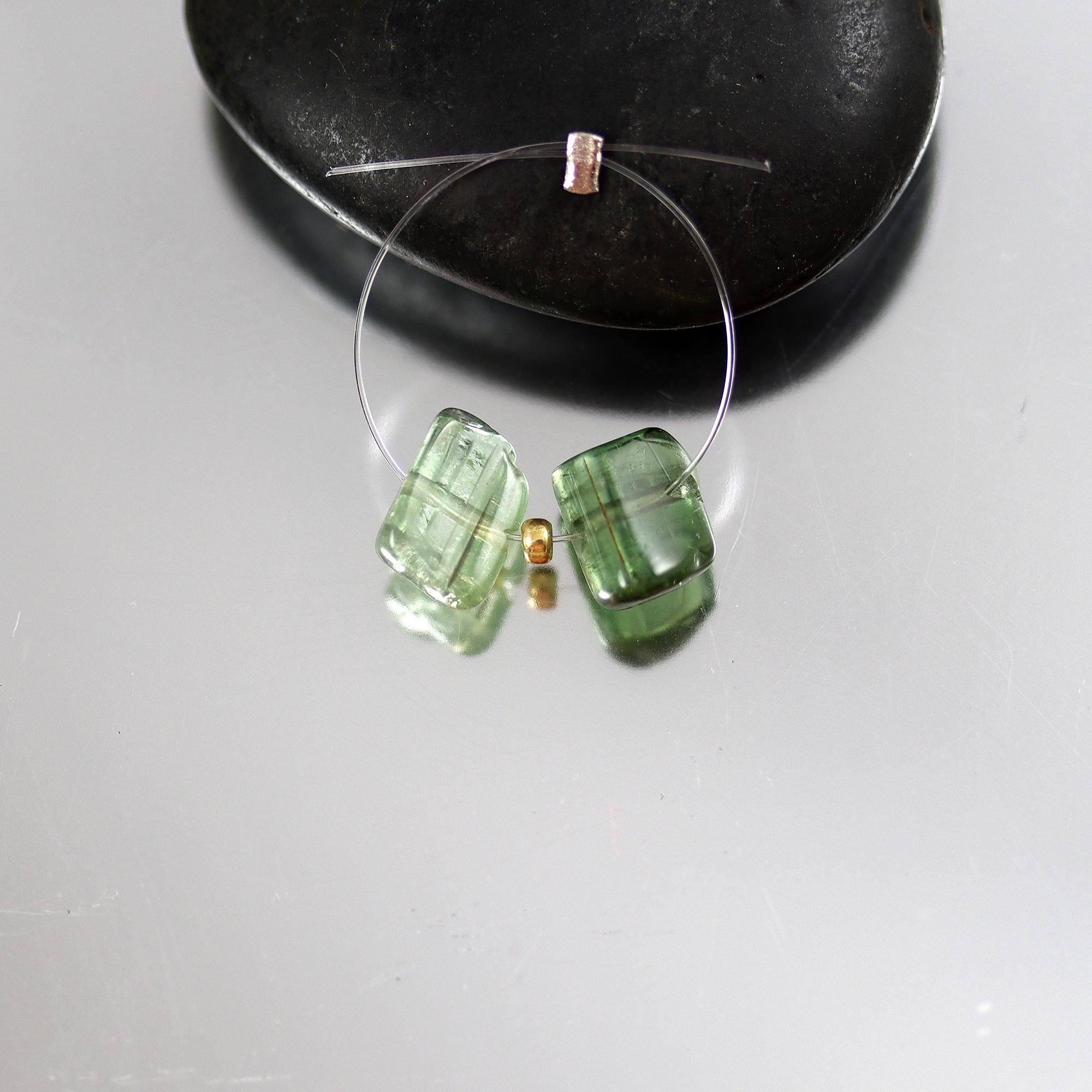 Green Tourmaline Crystal Beads - Pair - 8 X 6 Mm