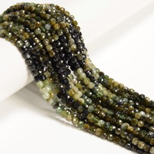 Gradient Natural Green Tourmaline Faceted Cube Beads Size 4mm 15.5'' Strand