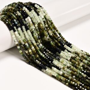 Gradient Green Tourmaline Verdelite Faceted Cube Beads 3mm 15.5" Strand