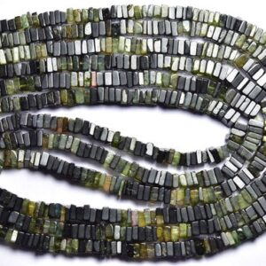 Tourmaline Heishi Beads - 16 Inches - Natural Smooth Dark Green Tourmaline Heishi Square Shape Beads - Size Is 4 Mm #1615