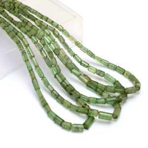 Natural Green Tourmaline 3x5mm-5x10mm Faceted Tube Briolette Beads | Aaa+ Light Green Tourmaline Precious Gemstone Fancy Loose Cylinder Pipe