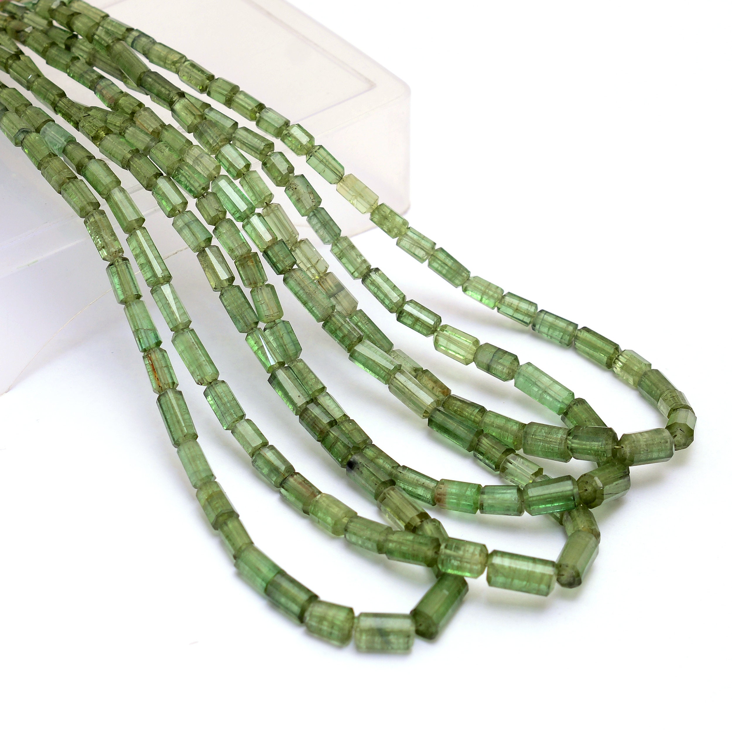 Natural Green Tourmaline 3x5mm-5x10mm Faceted Tube Briolette Beads | Aaa+ Light Green Tourmaline Precious Gemstone Fancy Loose Cylinder Pipe