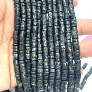 Natural Green Tourmaline Heishi Beads | Faceted Tyre Shape Gemstone Strand (5mm)