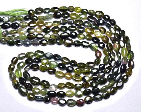 Green Tourmaline Oval Beads - 14 Inches - Natural Beautiful Smooth Shaded Tourmaline Briolette - Size Is 4.5x5 - 5.5x8 Mm #1381