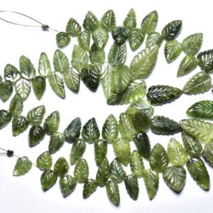 Sage Green Tourmaline Carved Beads - 7 Inches - Natural Tourmaline Carving Leaves Beads - Size Is 7x9 - 11x15mm #154