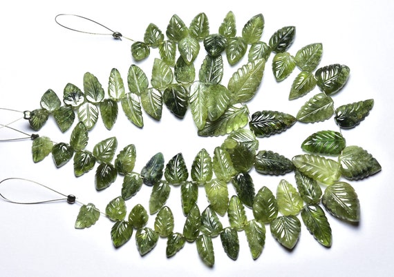 Sage Green Tourmaline Carved Beads - 7 Inches - Natural Tourmaline Carving Leaves Beads - Size Is 7x9 - 11x15mm #154