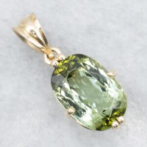 14K Yellow Gold Green Tourmaline Pendant, Oval Solitaire 14K Yellow Gold Green Tourmaline Pendant, Oval Solitaire