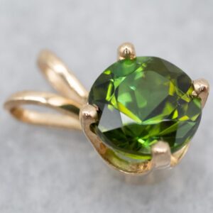 14K Yellow Gold Green Tourmaline Solitaire Pendant, October Birthstone 14K Yellow Gold Green Tourmaline Solitaire Pendant, October Birthstone
