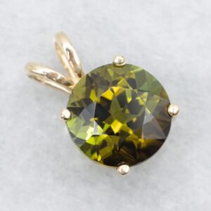 14K Yellow Gold Green Tourmaline Solitaire Pendant, Round Stone 14K Yellow Gold Green Tourmaline Solitaire Pendant, Round Stone