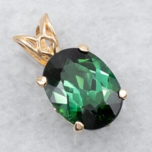 14K Yellow Gold Green Tourmaline Solitaire Pendant, Oval Cut 14K Yellow Gold Green Tourmaline Solitaire Pendant, Oval Cut