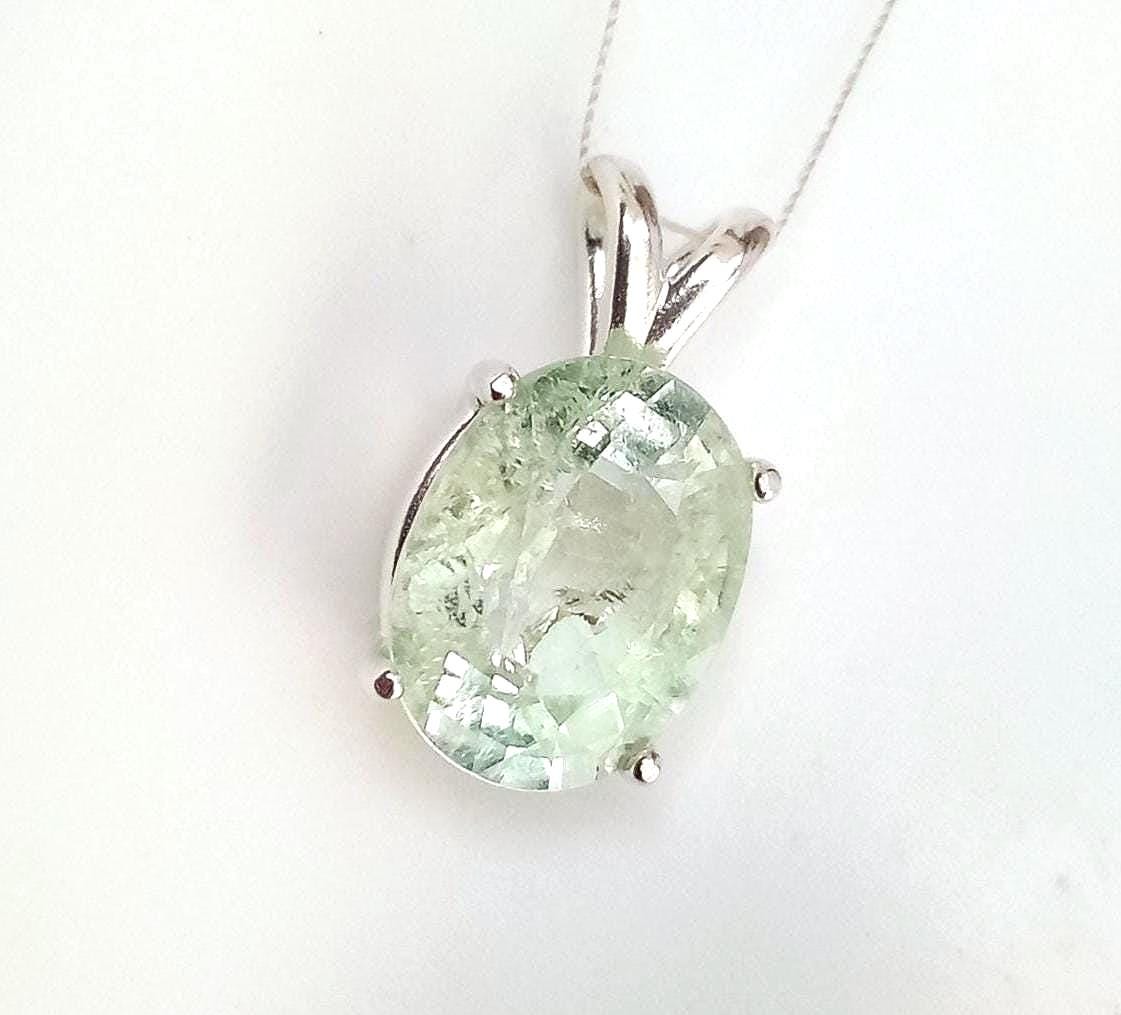 5.20ct Light Green Tourmaline Pendant Genuine Natural Untreated Gemstone Sterling Silver Oval Solitaire