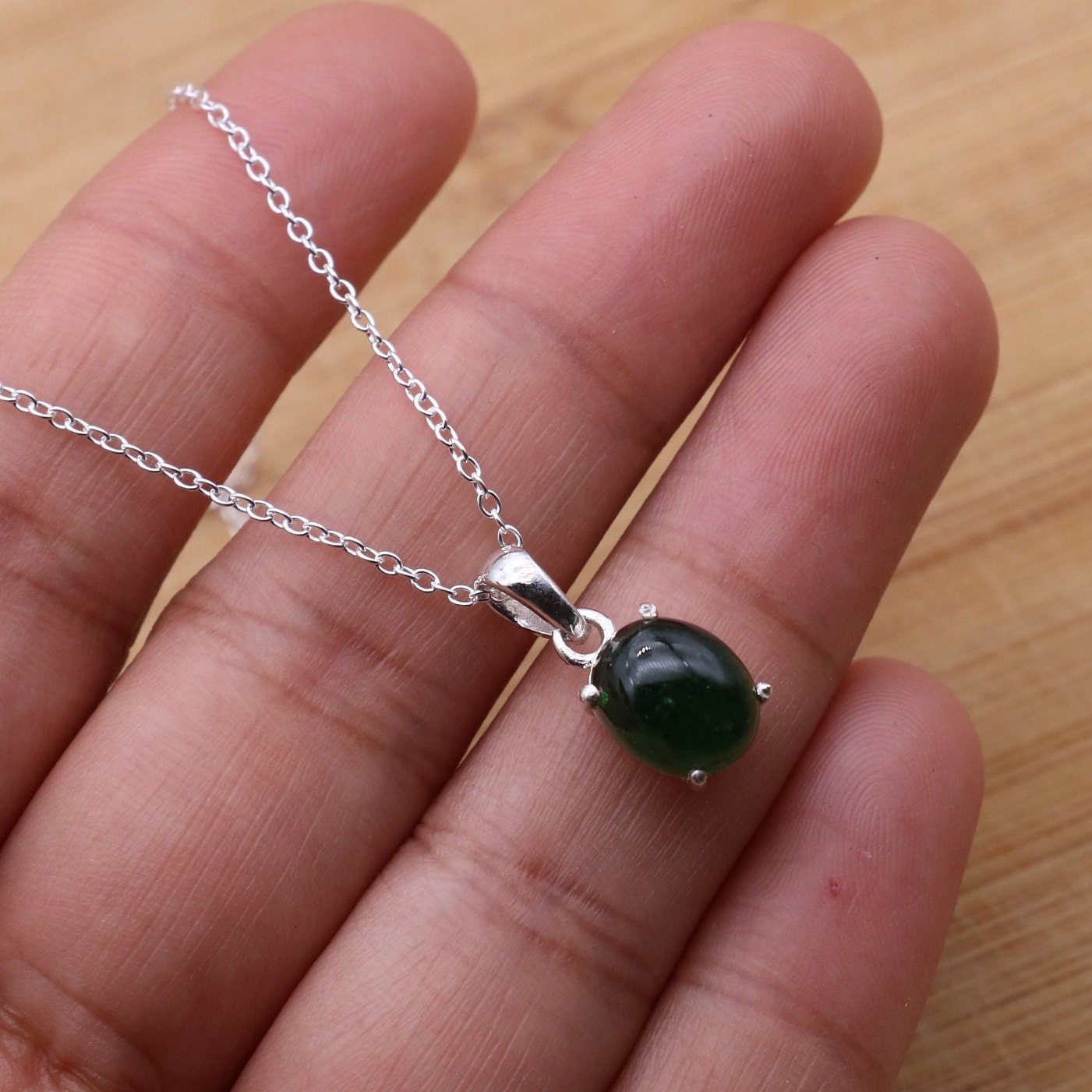 Green Tourmaline 925 Sterling Silver Natural Tourmaline Gemstone Jewelry Pendant W/ Or W/o Chain ~ October Birthstone ~ Gift For Birthday