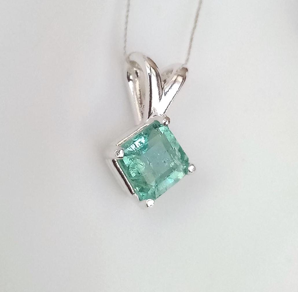 Bluish Green Tourmaline Pendant Natural Untreated African Gem Octagon Cut Sterling Silver