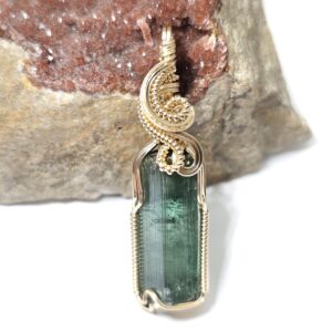 Brazilian Blue-green Tourmaline Crystal Pendant In 14k Gold Filled Wire (#3) - gorgeous 100% Natural Color And Formation! See Video!