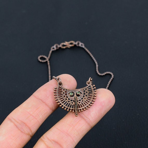 Green Tourmaline Copper Pendant, Electroformed Gemstone Jewelry