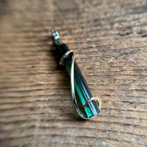 Green Tourmaline Crystal In 14 Karat Gold Pendant