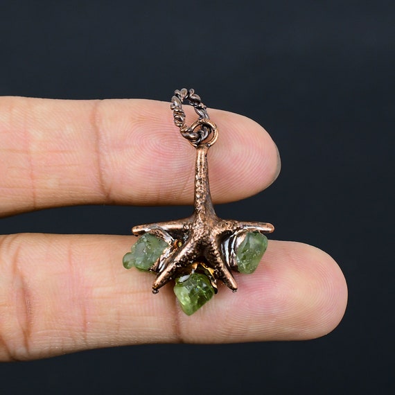 Electroformed Copper Pendant, Green Tourmaline Rough Gemstone Electroformed Copper Pendant, Green Tourmaline Rough Gemstone