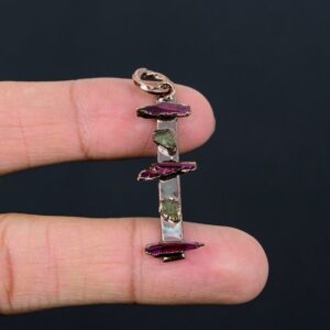 Electroformed Copper Pendant, Pink & Green Tourmaline Rough Gemstone Electroformed Copper Pendant, Pink & Green Tourmaline Rough Gemstone