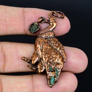 Electroformed Copper Peacock Pendant, Green Tourmaline Rough Gemstone
