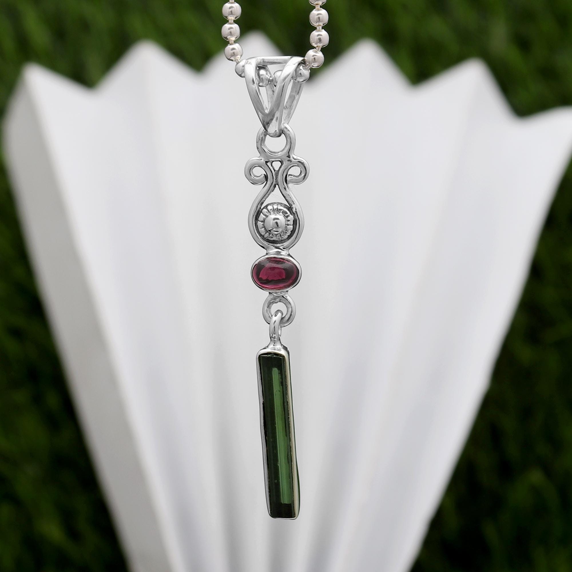 Elegant Green Tourmaline Pendant, 925 Sterling Silver Pendant, Handmade Gemstone Necklace, Boho Multi-stone Jewelry, Gift For Her