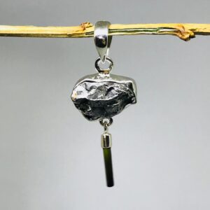 Genuine Meteorite And Green Tourmaline Pendant - Sterling Silver - Meteorite Jewelry - Tourmaline Jewelry - Cosmic - Outer Space - Handmade Genuine Meteorite And Green Tourmaline Pendant - Sterling Silver - Meteorite Jewelry - Tourmaline Jewelry - Cosmic - Outer Space - Handmade