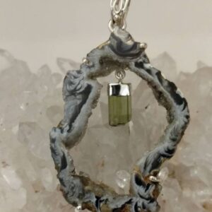 Huge Black Geode Druzy & Green Tourmaline Pendant Huge Black Geode Druzy & Green Tourmaline Pendant