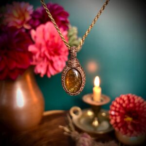 Green Tourmaline Macrame Necklace, Small Tourmaline Pendant, Clear Tourmaline Cabochon, Wrapped Stone, Moss Color, Crystal Pendant