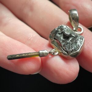 Meteorite & Tourmaline Pendant, Genuine Sikhote Meteorite With Green Tourmaline Crystal, Handmade With Solid Sterling Silver, Perfect Gift! Meteorite & Tourmaline Pendant, Genuine Sikhote Meteorite With Green Tourmaline Crystal, Handmade With Solid Sterling Silver, Perfect Gift!