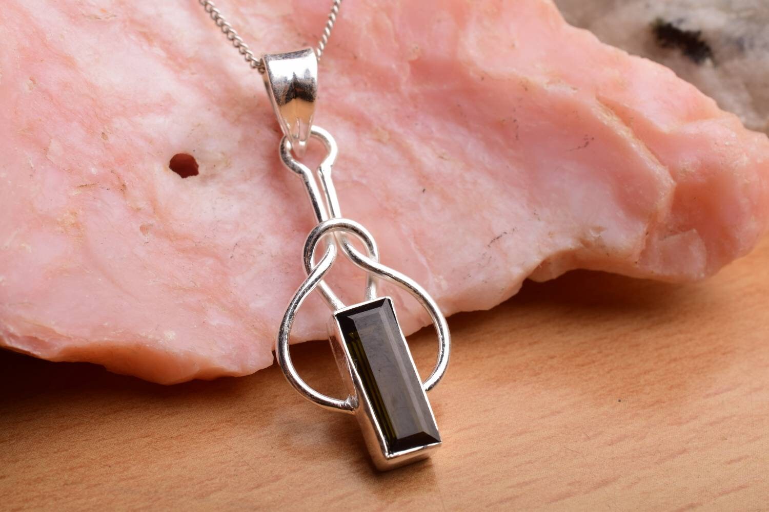 Natural Designer Green Tourmaline Pendant In 925 Sterling Silver, Gemstone Necklace, Silver Jewelry, Silver Wire, Dainty Pendant, Gift Her